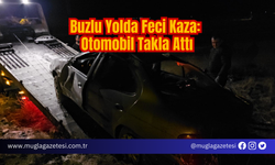 Buzlanan yolda  otomobil takla attı