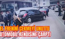 EL FRENİNİ ÇEKMEYİ UNUTTU: OTOMOBİL KENDİSİNE ÇARPTI