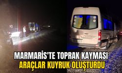 MARMARİS'TE TOPRAK KAYMASI: ARAÇLAR KUYRUK OLUŞTURDU