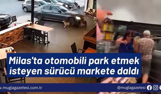 Milas'ta otomobili park etmek isteyen sürücü markete daldı