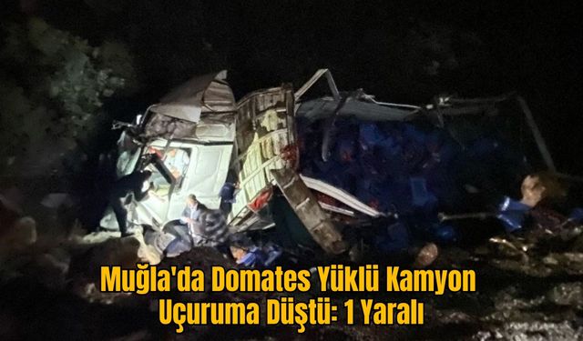 Muğla'da Domates Yüklü Kamyon Uçuruma Düştü: 1 Yaralı